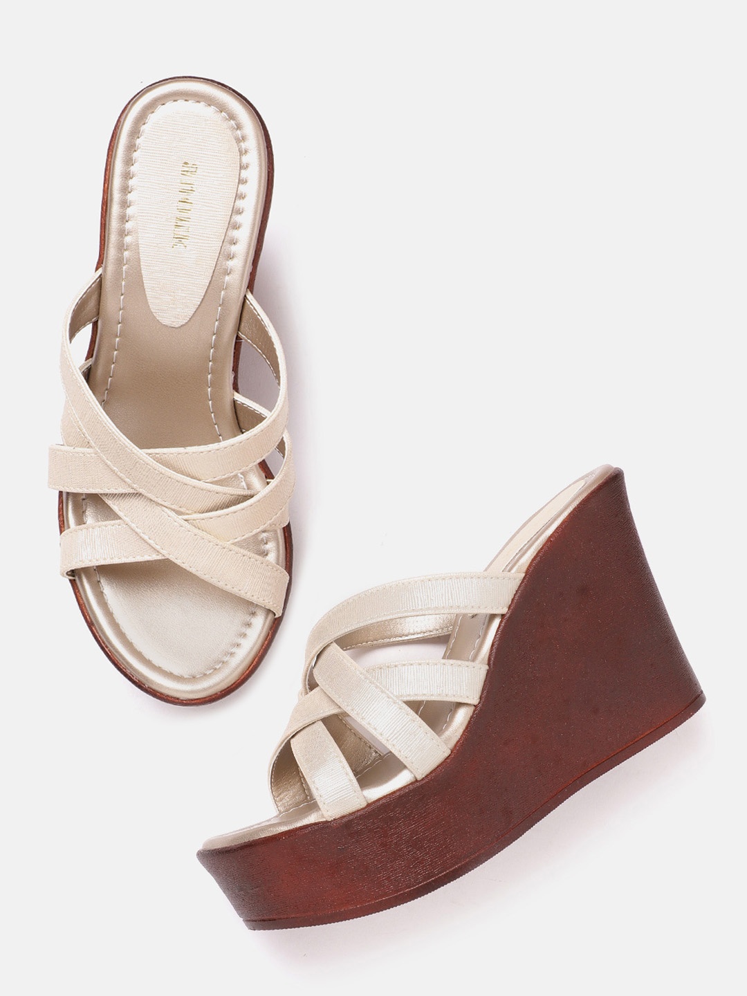 

Anouk Women Muted Gold-Toned Solid Criss-Cross Wedges