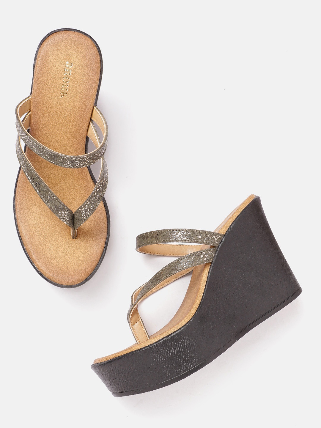

Anouk Women Charcoal Grey Snakeskin Textured Wedges