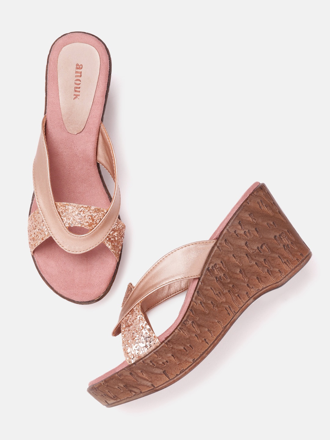 

Anouk Women Rose Gold Embellished Wedges with Cut-Out Detail