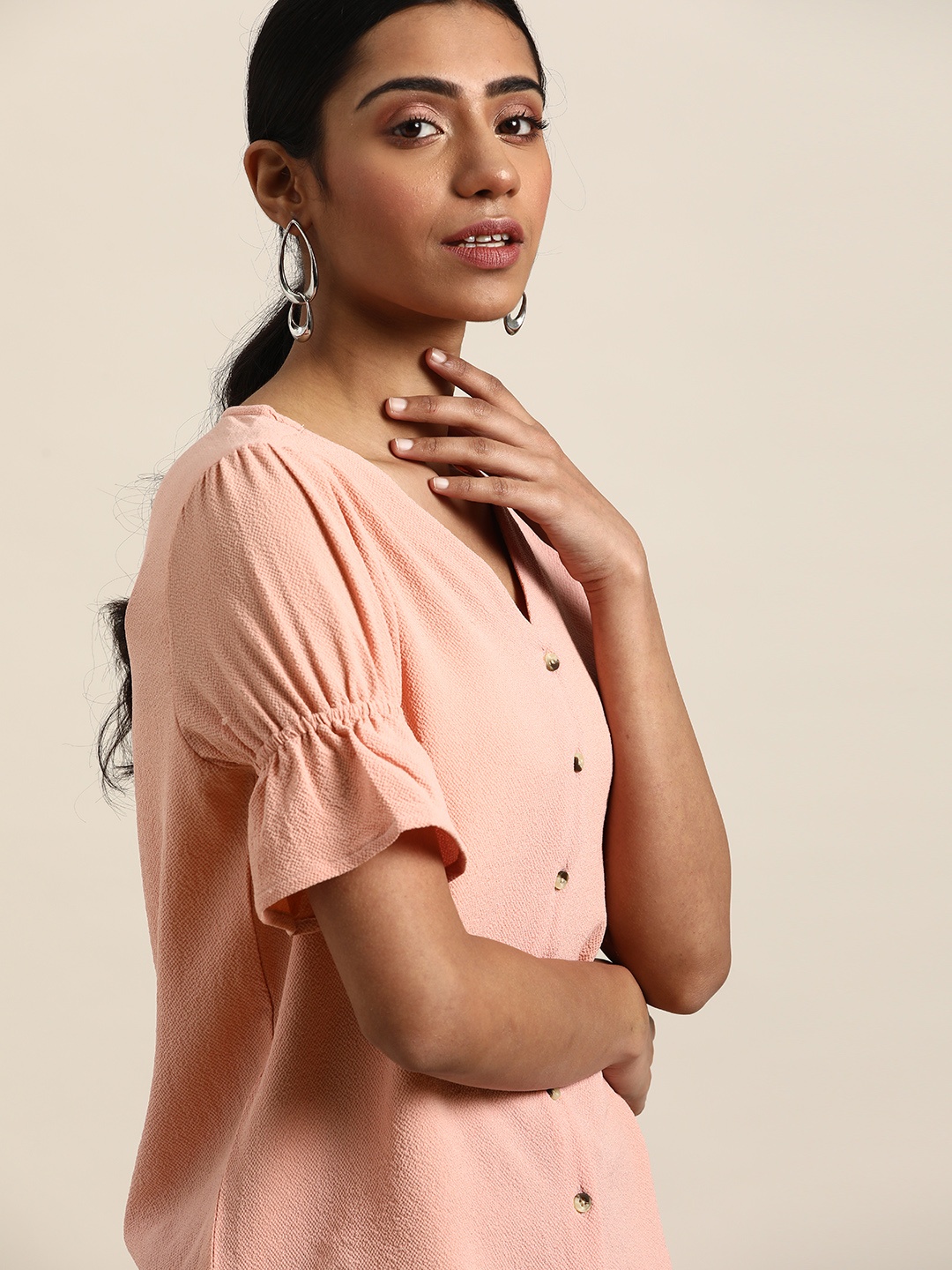 

all about you Women Peach-Coloured Bell Sleeves Top