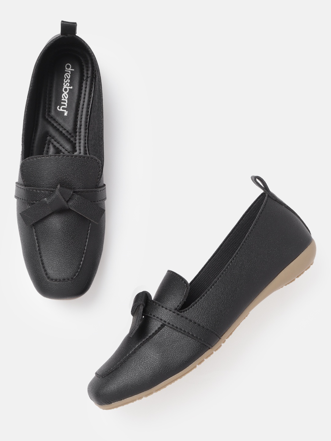 

DressBerry Women Black Solid Loafers with Knot Detail