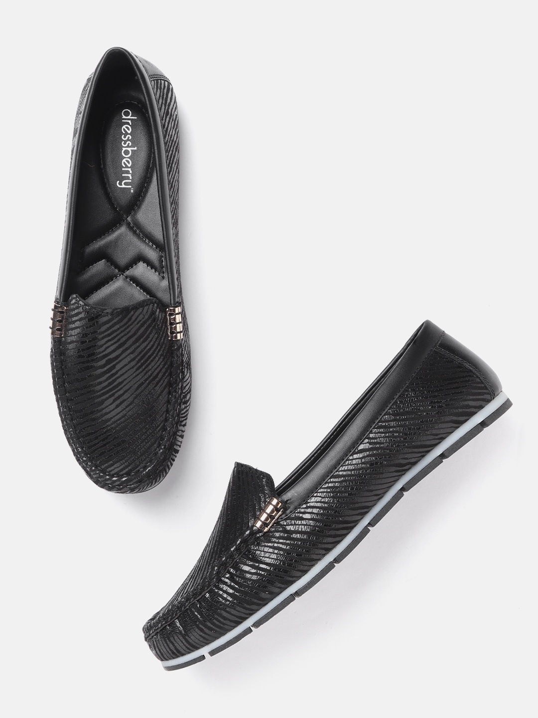 

DressBerry Women Black Zebra Print Glossy Loafers