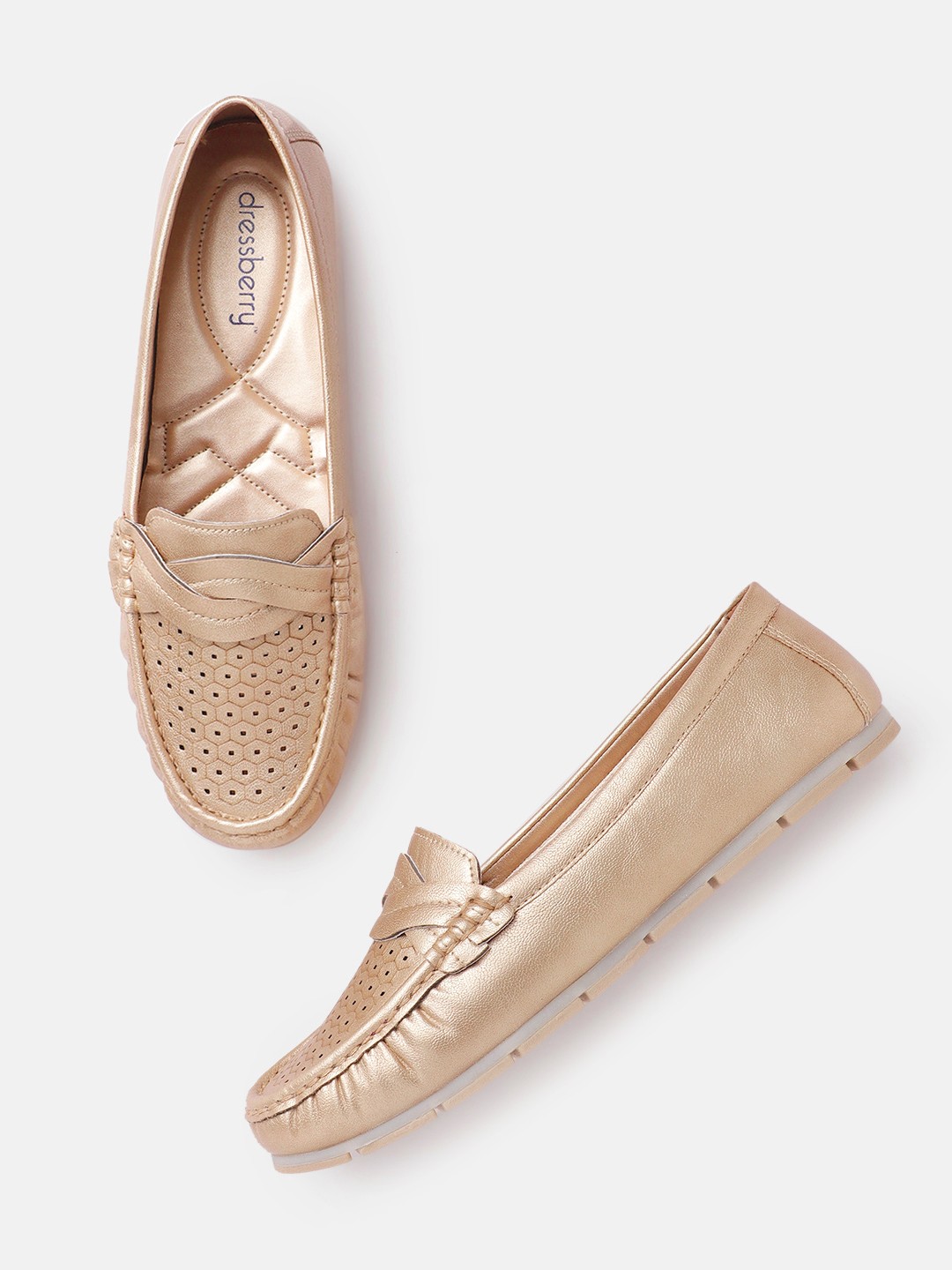 

DressBerry Women Rose Gold-Toned Laser Cuts Loafers