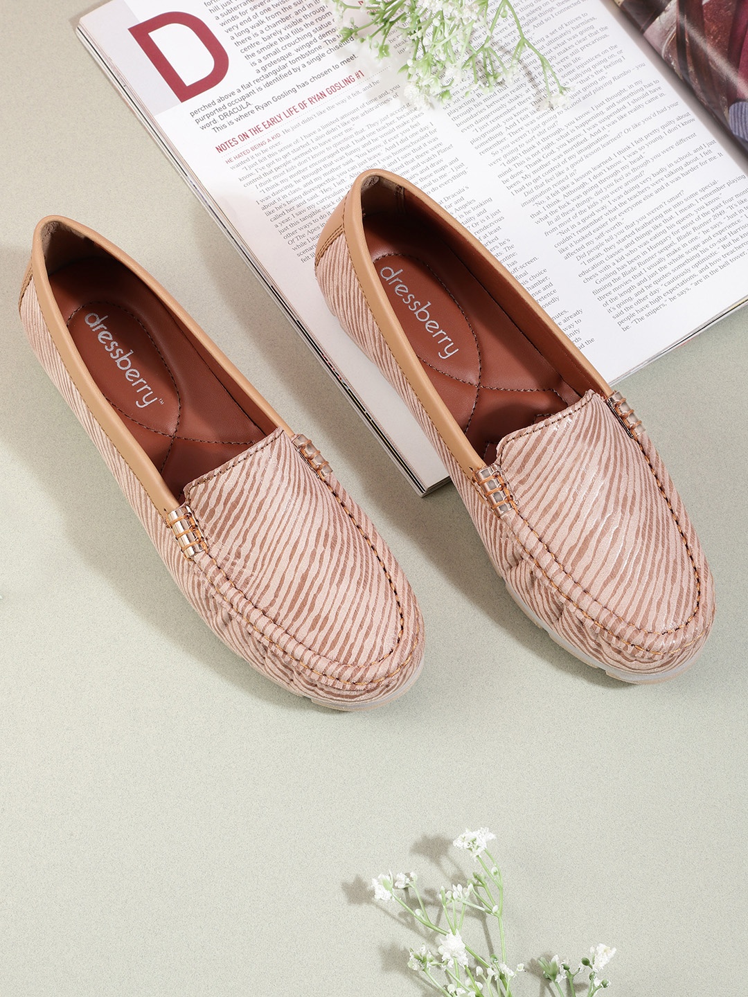 

DressBerry Women Beige Zebra Print Glossy Loafers