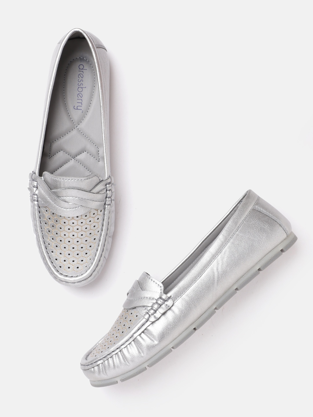 

DressBerry Women Silver-Toned Laser Cuts Loafers