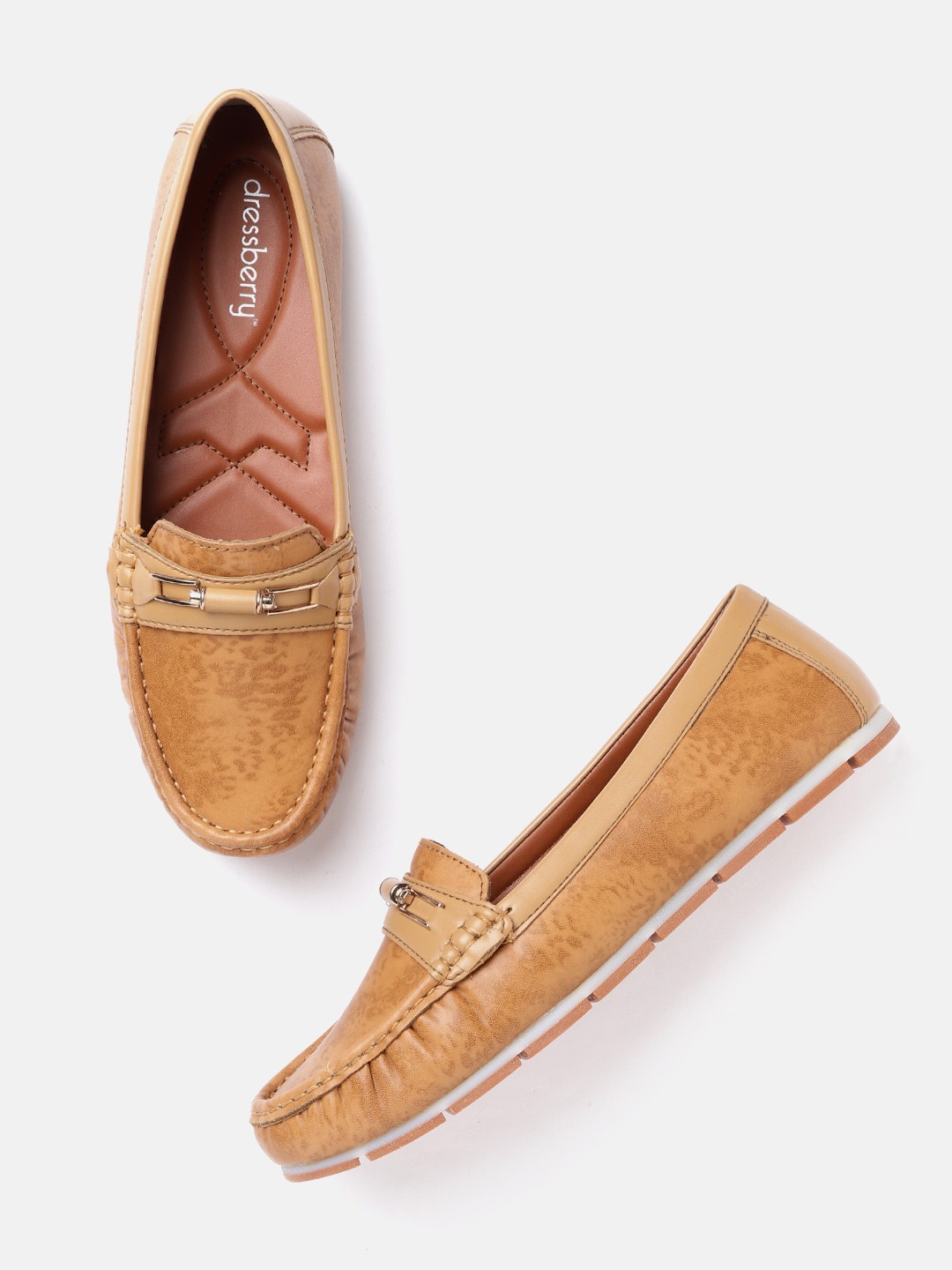 

DressBerry Women Camel Brown Abstract Printed Horsebit Loafers