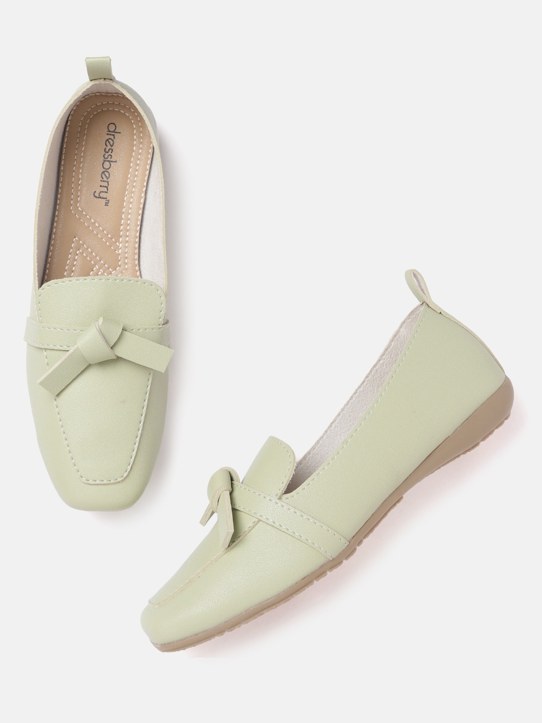 

DressBerry Women Sea Green Solid Loafers with Knot Detail
