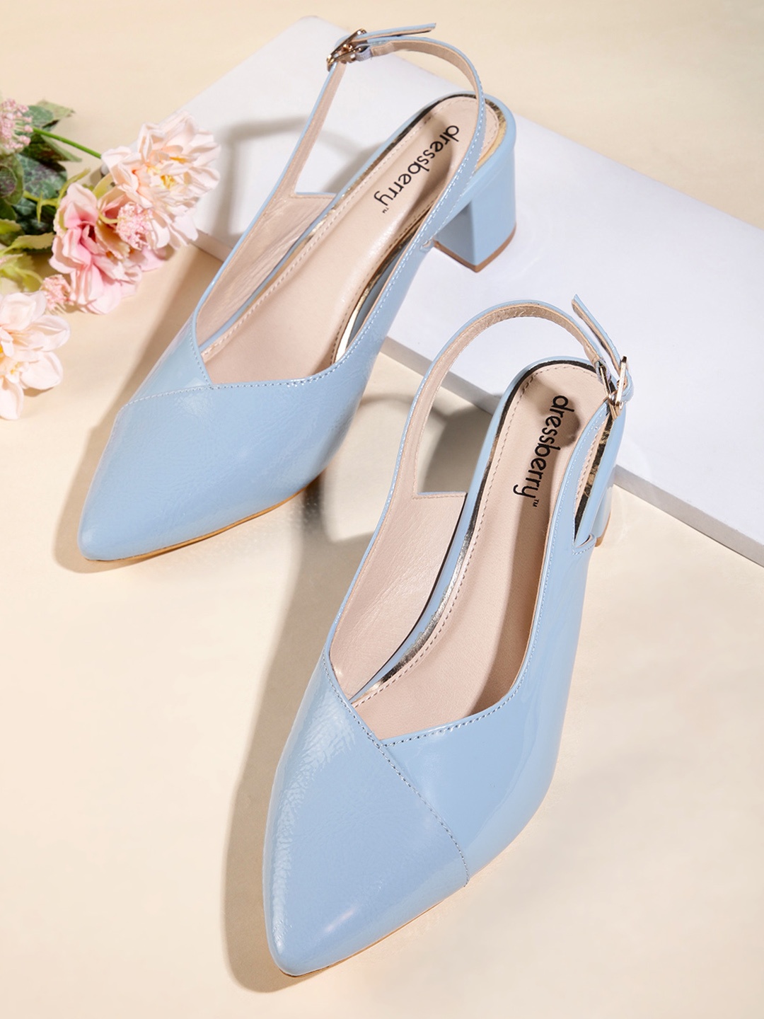 

DressBerry Pointed Toe Block Pumps, Blue