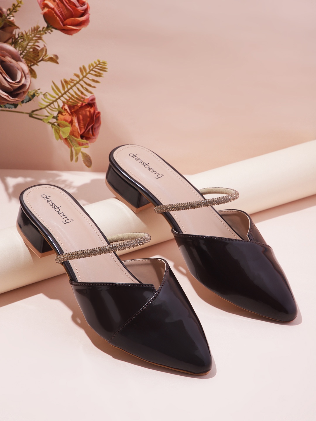 

DressBerry Embellished Detail Block Heel Mules, Coffee brown