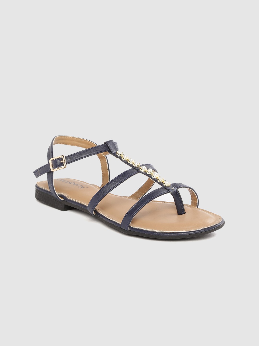 

DressBerry Women Navy Blue Open Toe Flats with Beaded Detail