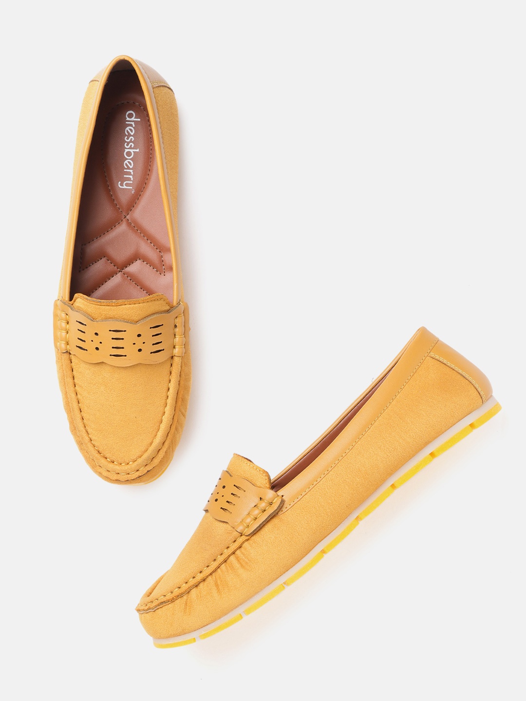 

DressBerry Women Mustard Yellow Solid Suede Finish Loafers