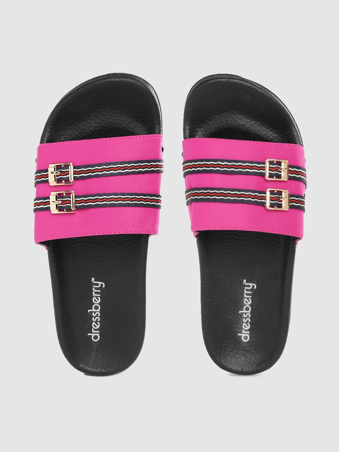 

DressBerry Women Pink & Black Striped Sliders