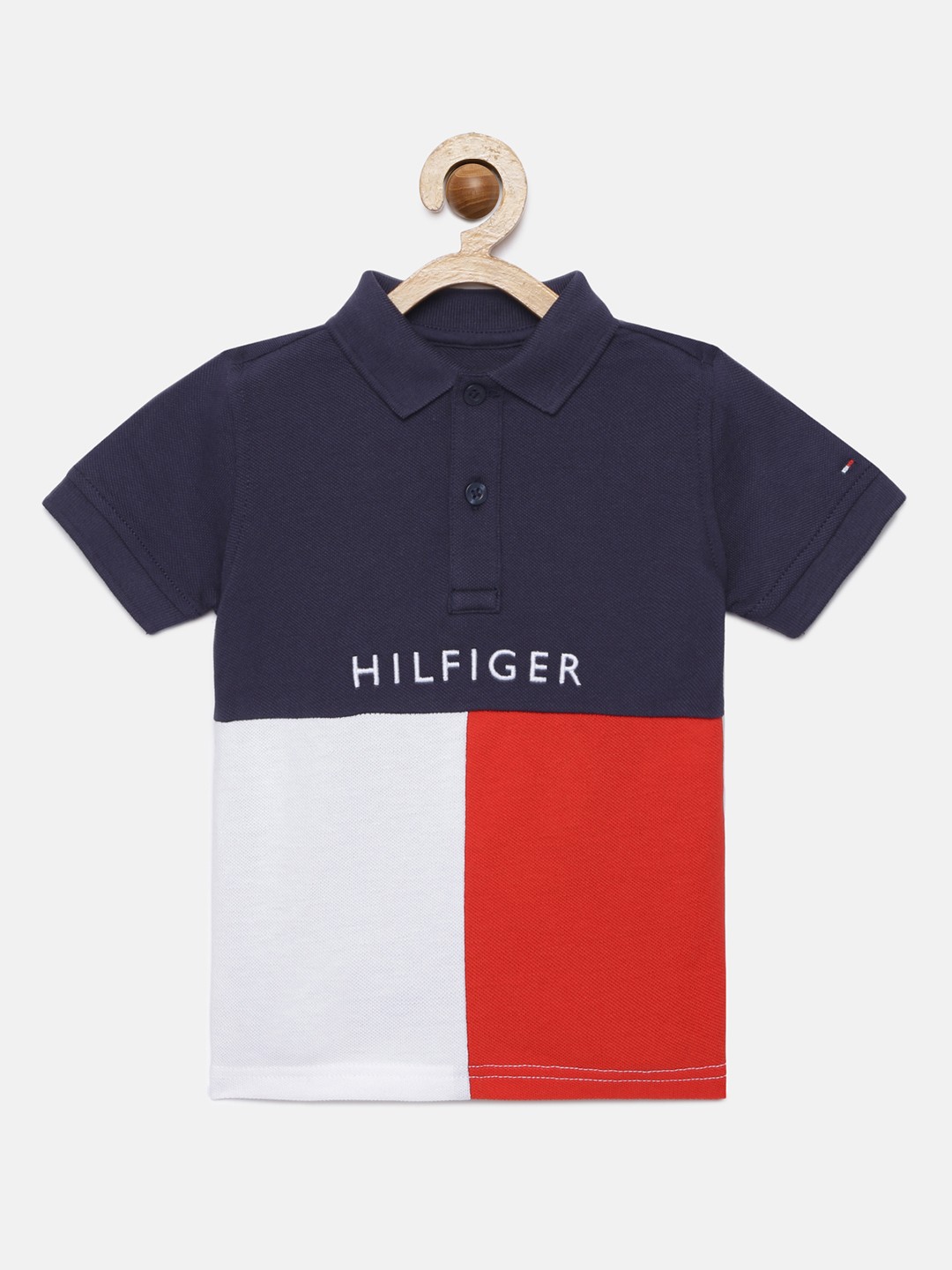 

Tommy Hilfiger Boys Navy Blue & Red Colourblocked Pure Cotton Polo Collar T-shirt