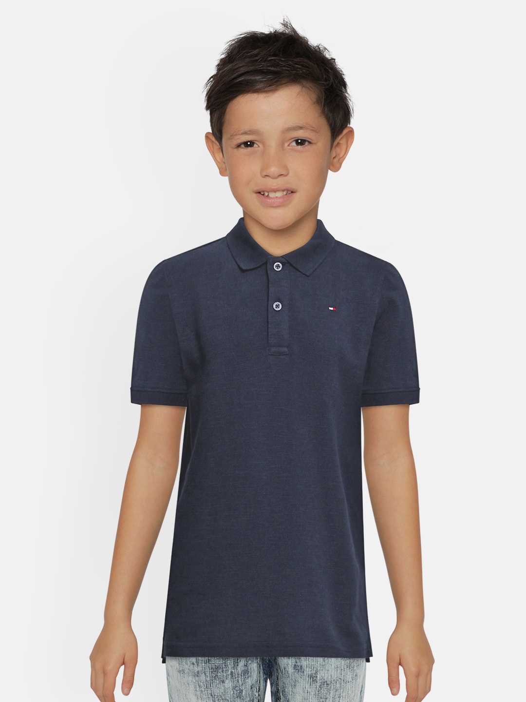 

Tommy Hilfiger Boys Navy Blue Solid Pure Cotton Polo Collar Pure Cotton T-shirt