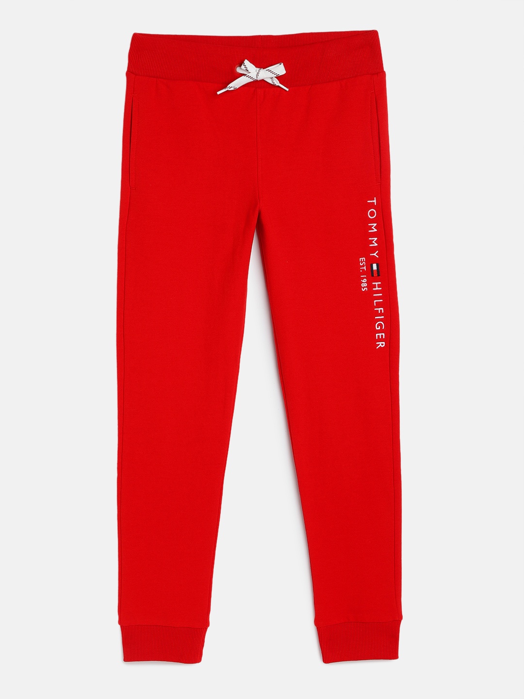 

Tommy Hilfiger Boys Red Solid Cotton Slim Fit Joggers
