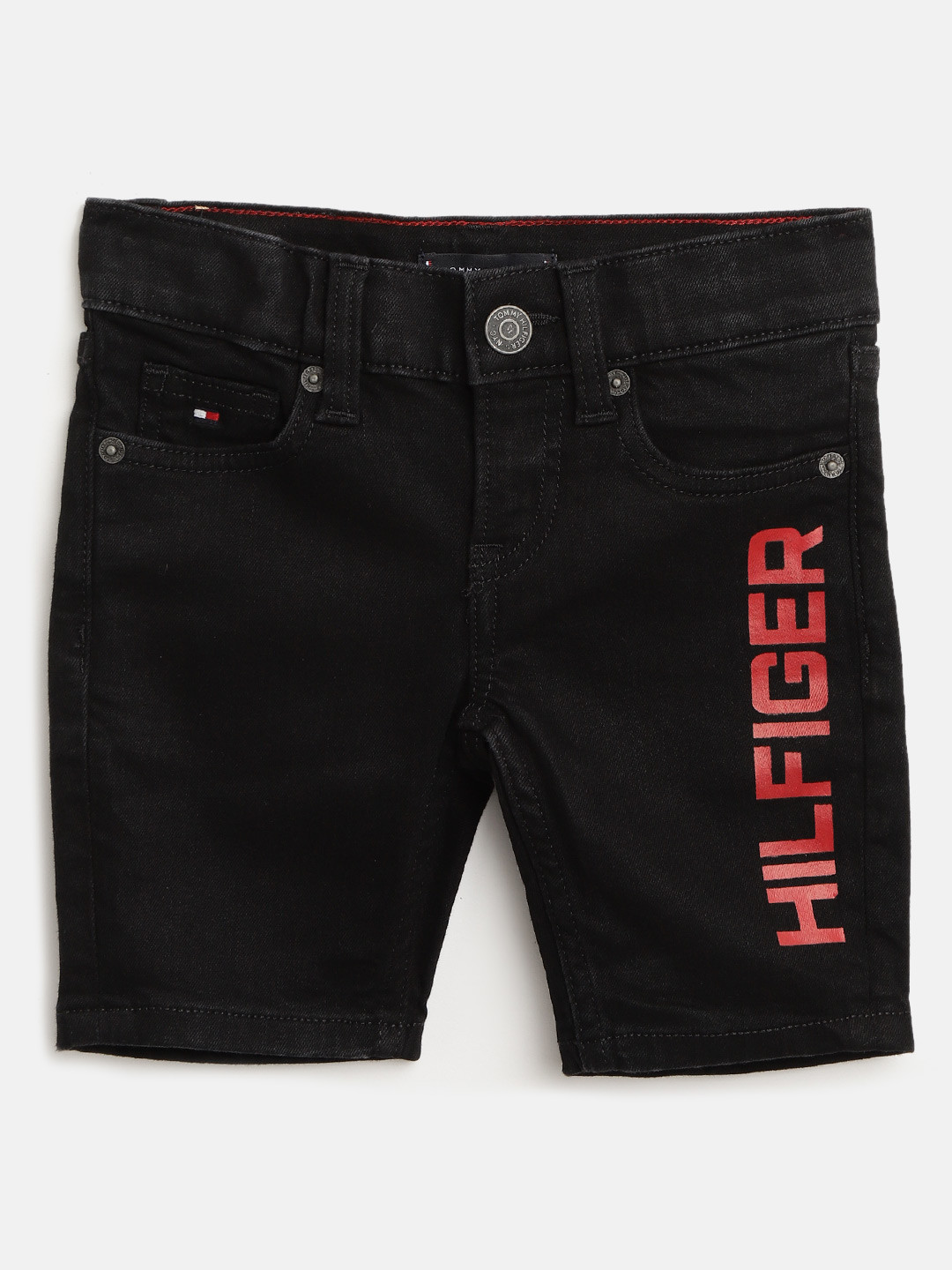 

Tommy Hilfiger Boys Black & Red Typography Print Cotton Mid-Rise Regular Shorts