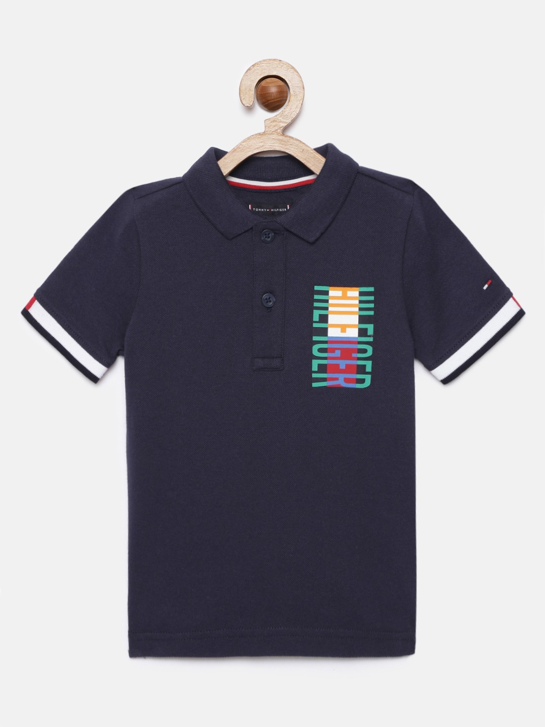 

Tommy Hilfiger Boys Navy Blue Printed Pure Cotton Polo Collar T-shirt