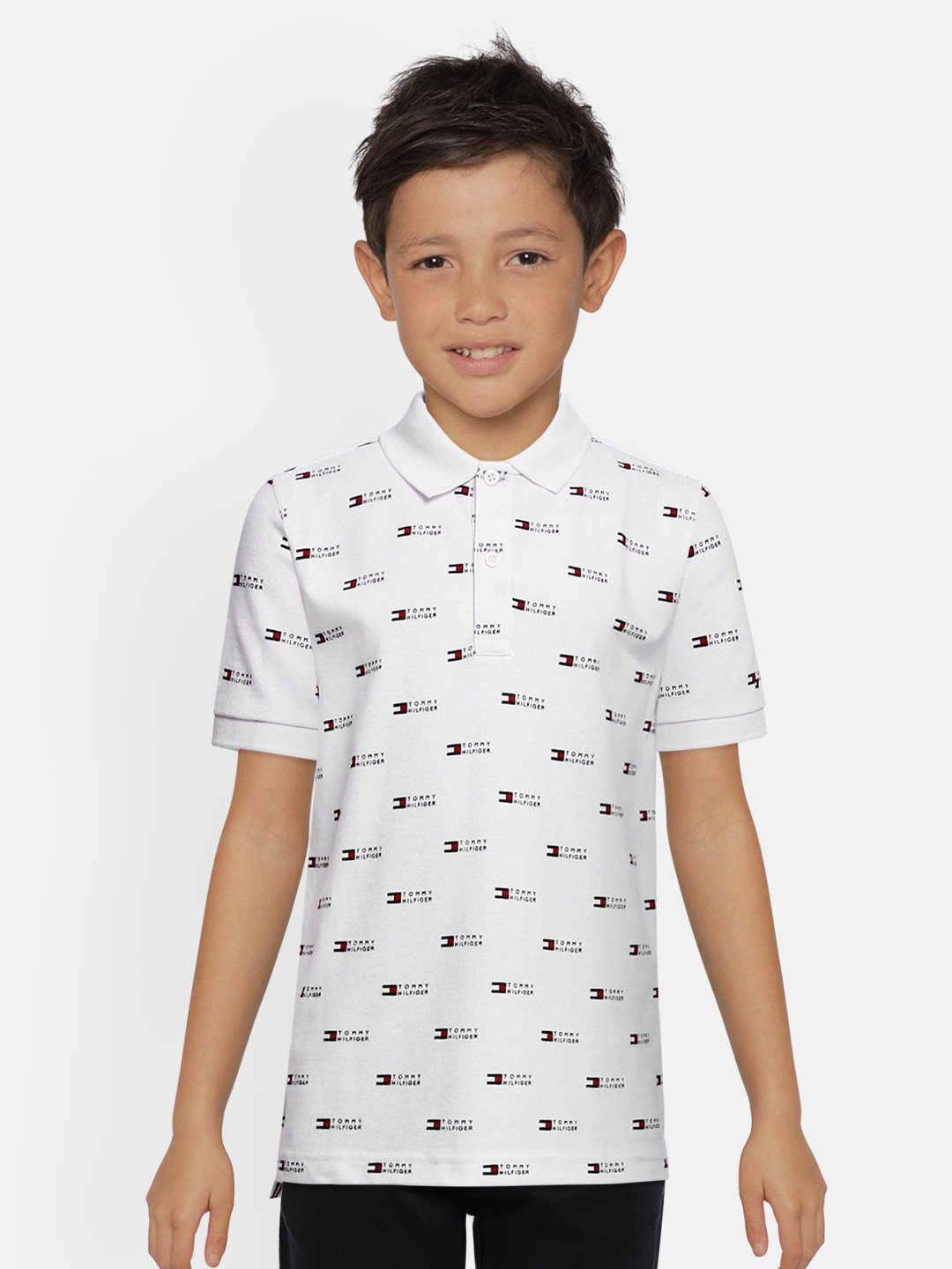 

Tommy Hilfiger Boys White Printed Polo Collar T-shirt
