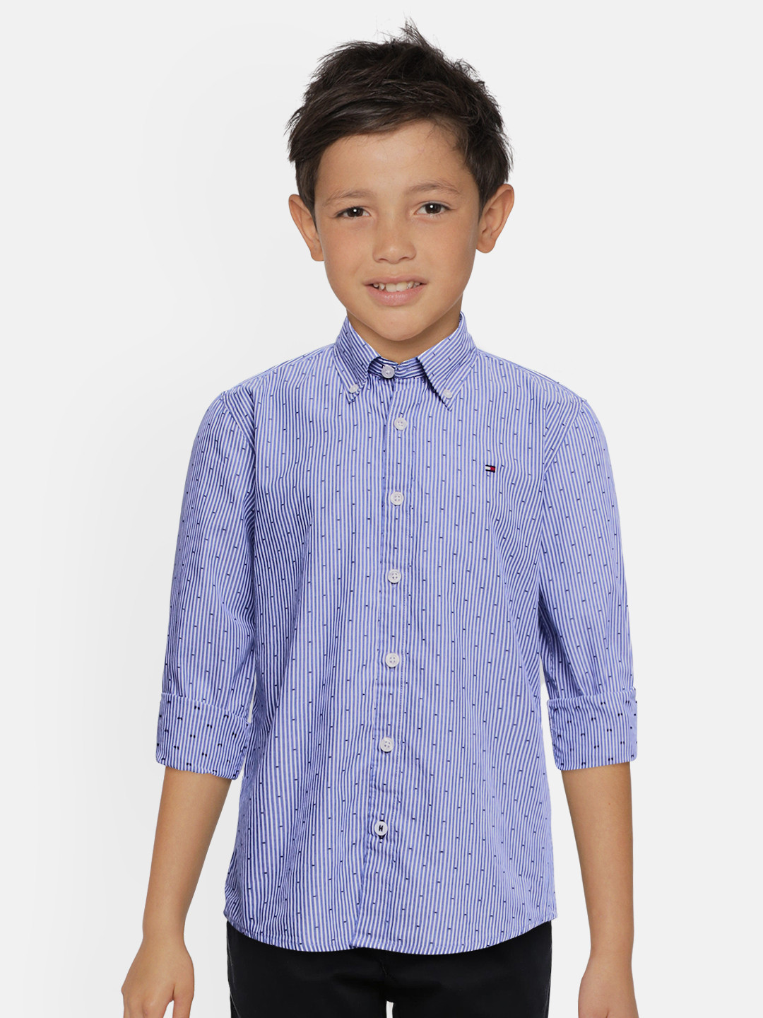 

Tommy Hilfiger Boys Blue & White Regular Fit Striped Casual Cotton Shirt