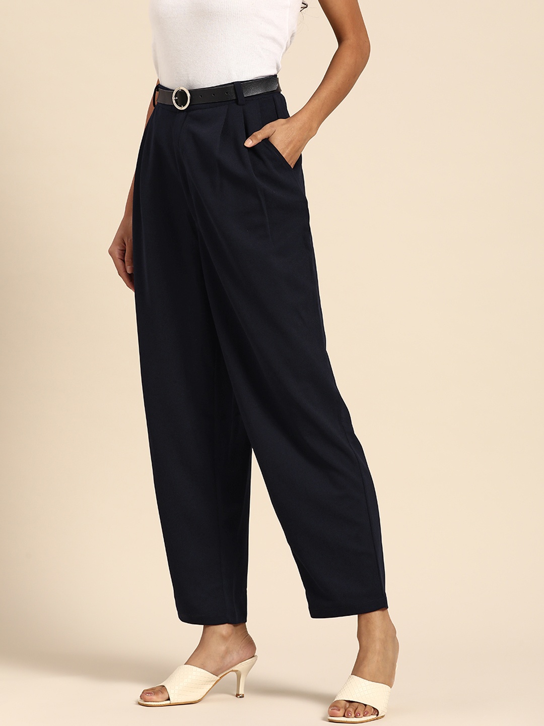 

all about you Women Navy Blue Solid Trousers