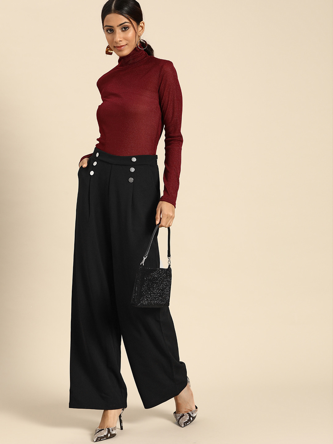 

all about you Women Black Solid Pleated Parallel Trousers