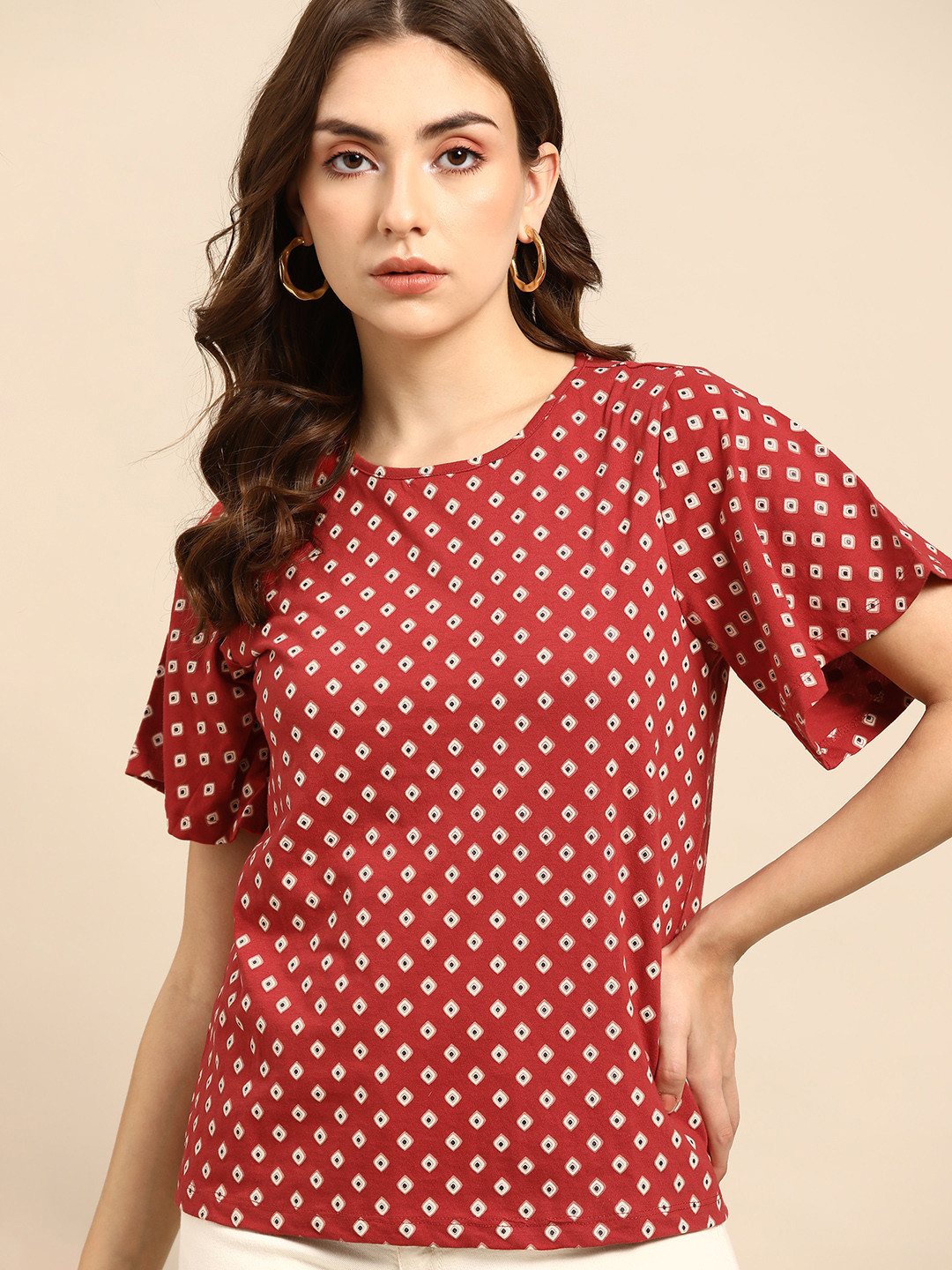 

all about you Women Red & Off White Printed Top