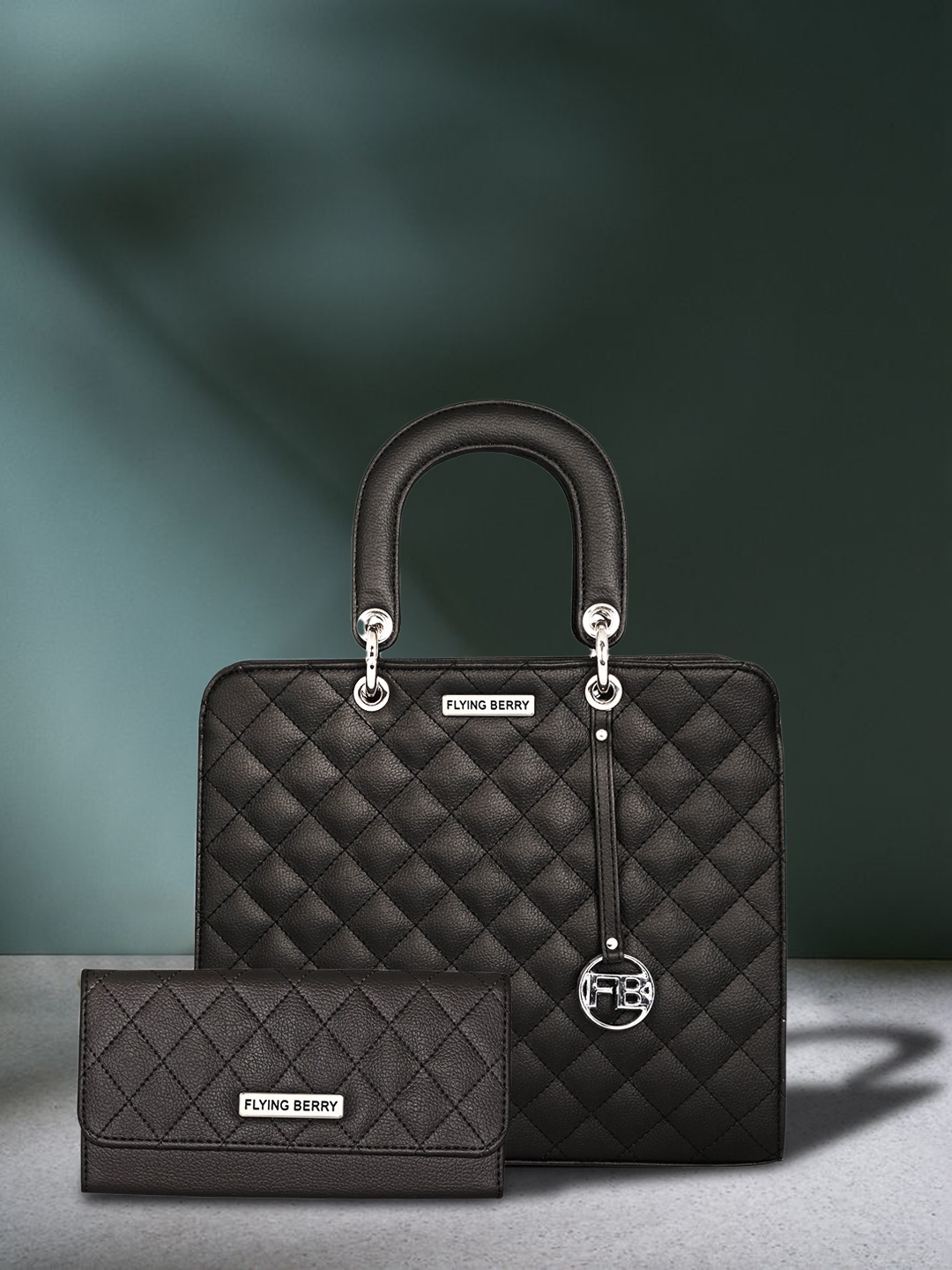 

FLYING BERRY Black Textured Handheld Bag Combo