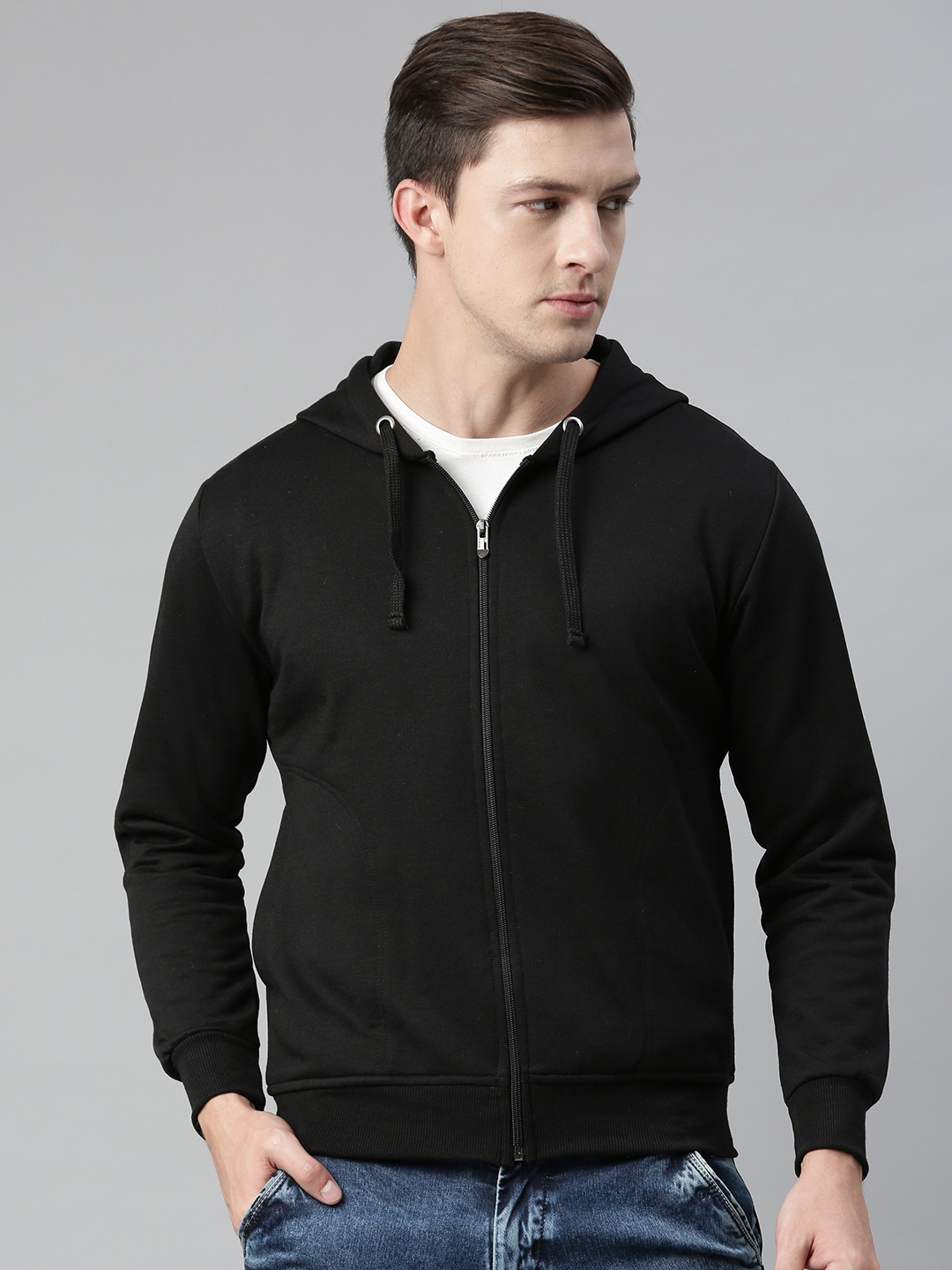 

ADBUCKS Men Black Solid Hooded Sweatshirt