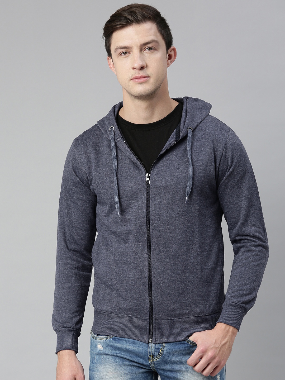 

ADBUCKS Men Blue Solid Hooded Sweatshirt