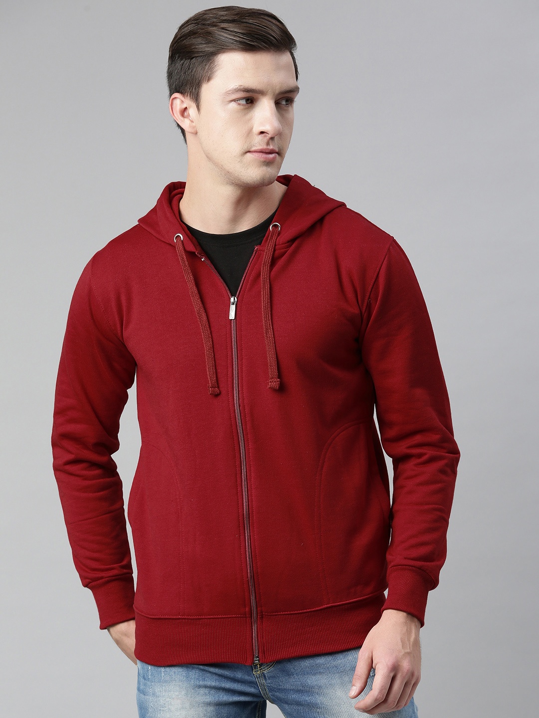 

ADBUCKS Men Maroon Solid Hooded Sweatshirt
