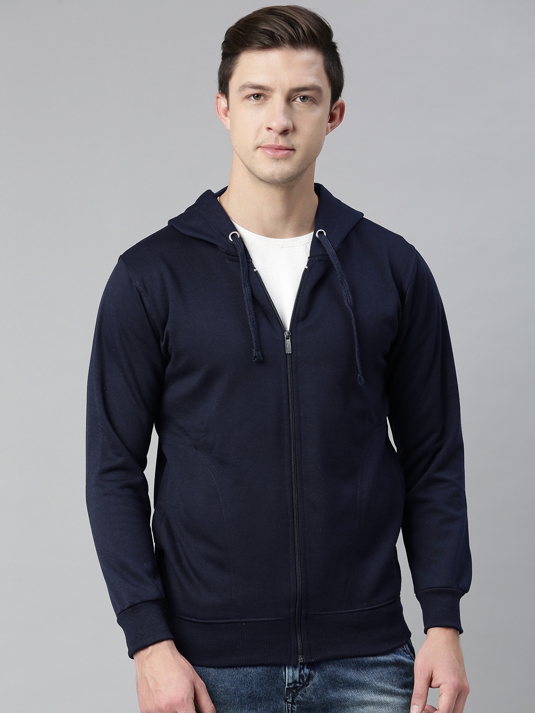 

ADBUCKS Men Navy Blue Solid Hooded Sweatshirt
