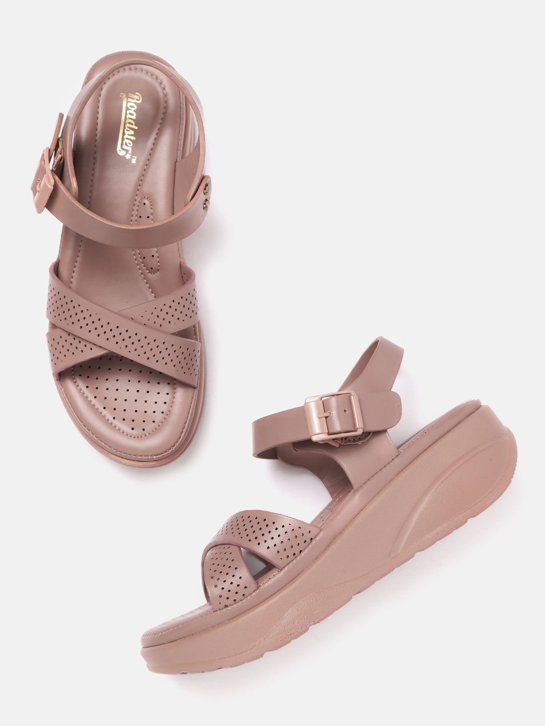 

The Roadster Lifestyle Co Women Dusky Pink Perforated Detail Comfort Heels
