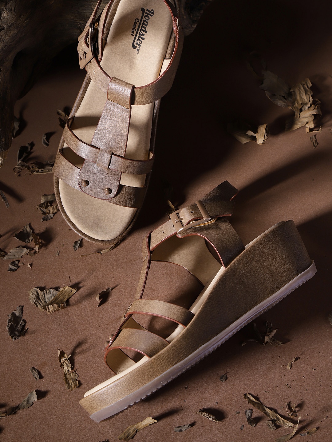 

The Roadster Lifestyle Co Women Brown Solid Wedges with Rivet Detail
