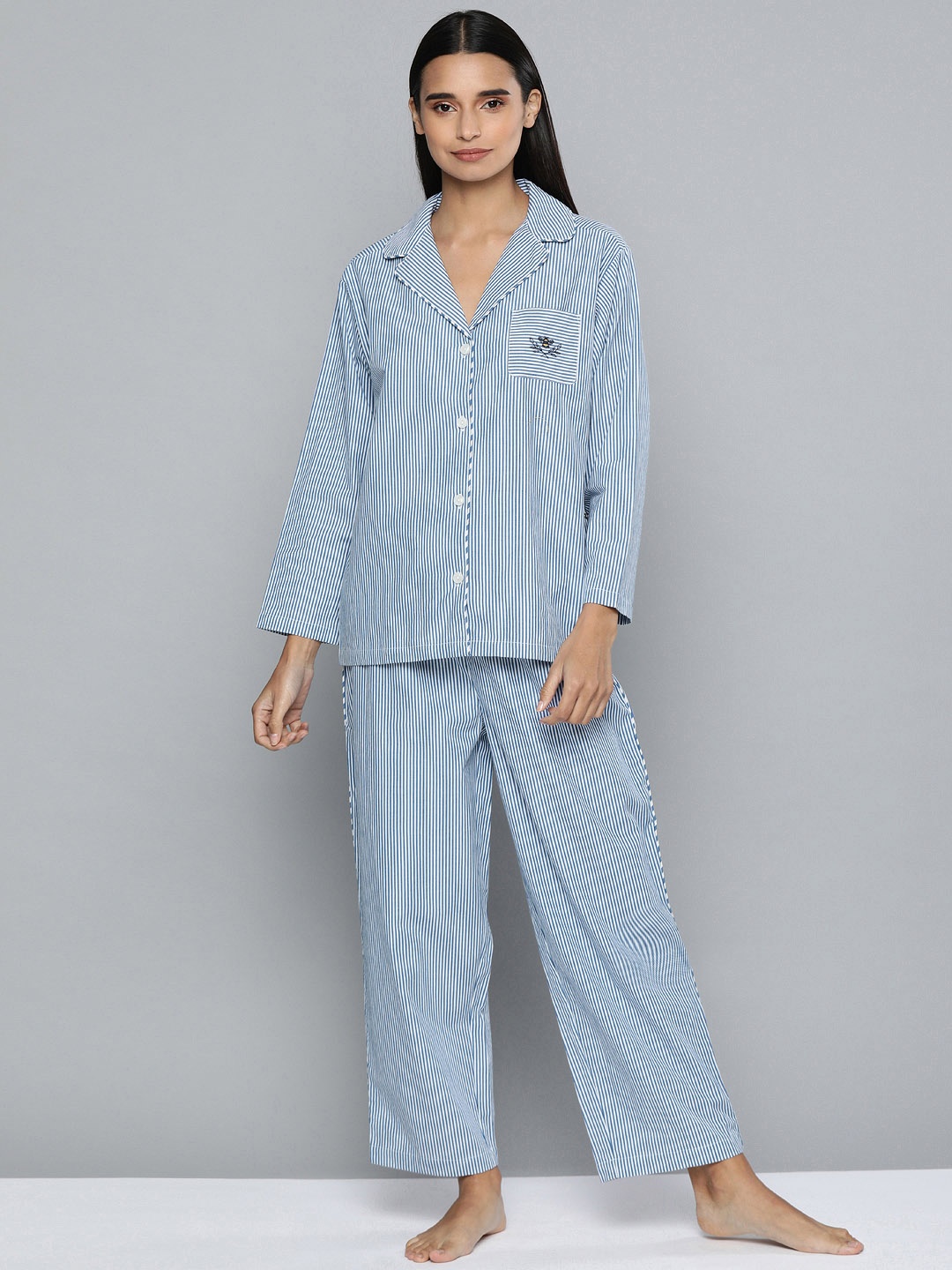 

Chemistry Women Blue & White Striped Night suit