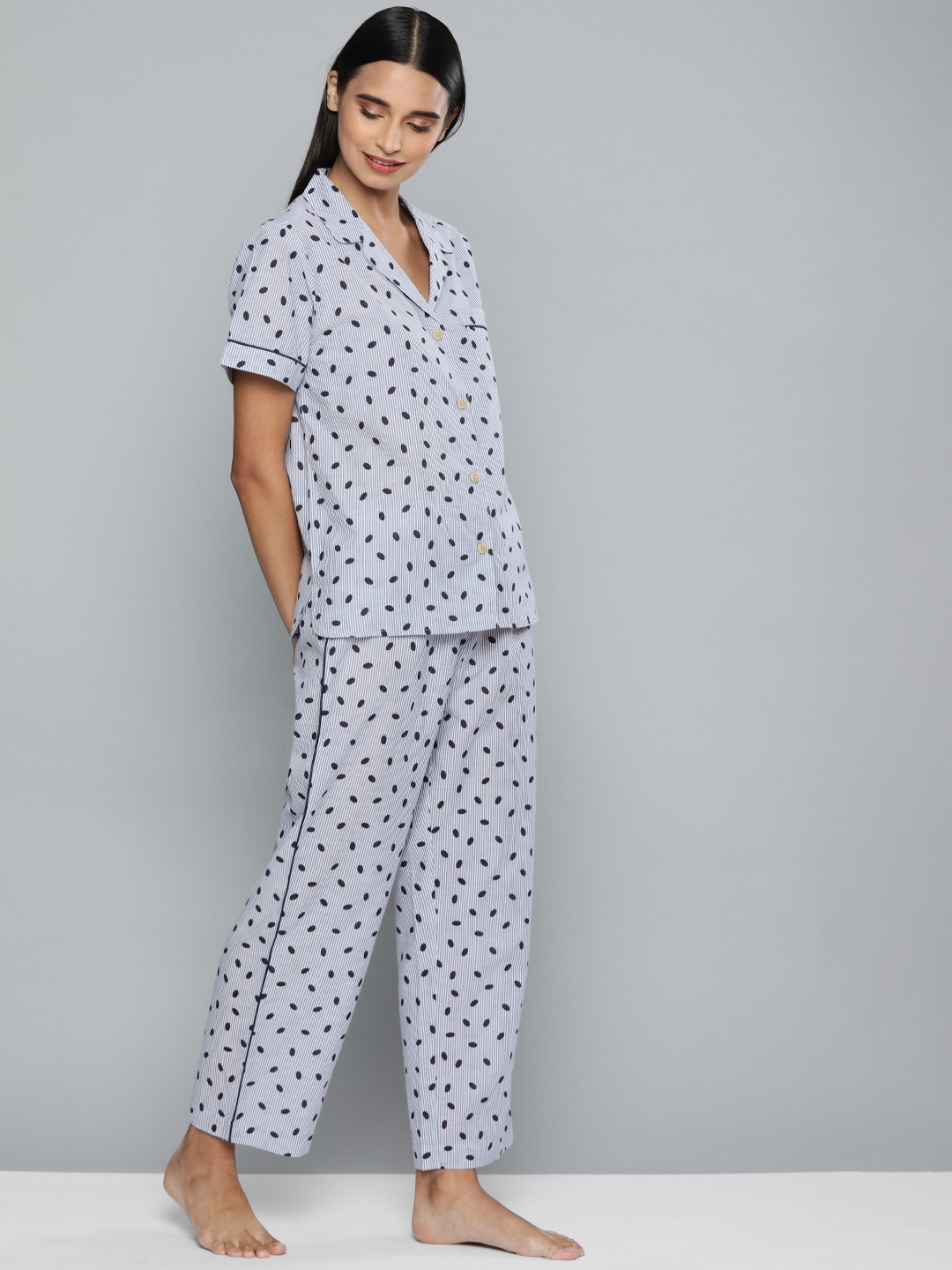 

Chemistry Women Blue & White Striped Night suit