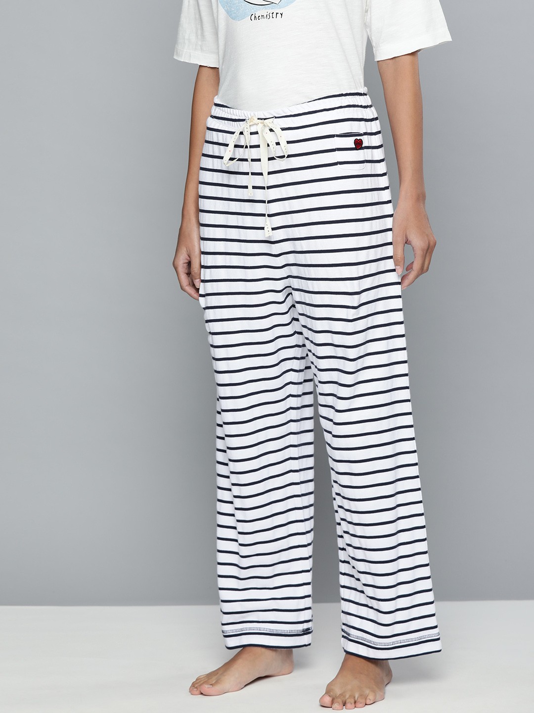 

Chemistry Woman's Navy Blue and White Striped Lounge Pants