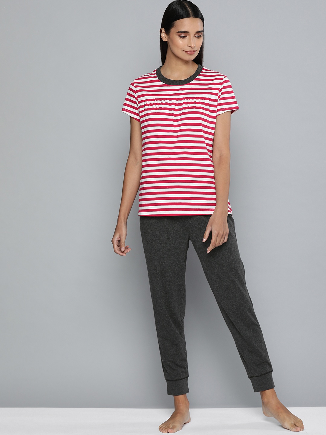 

Chemistry Women Red & White Striped Night suit