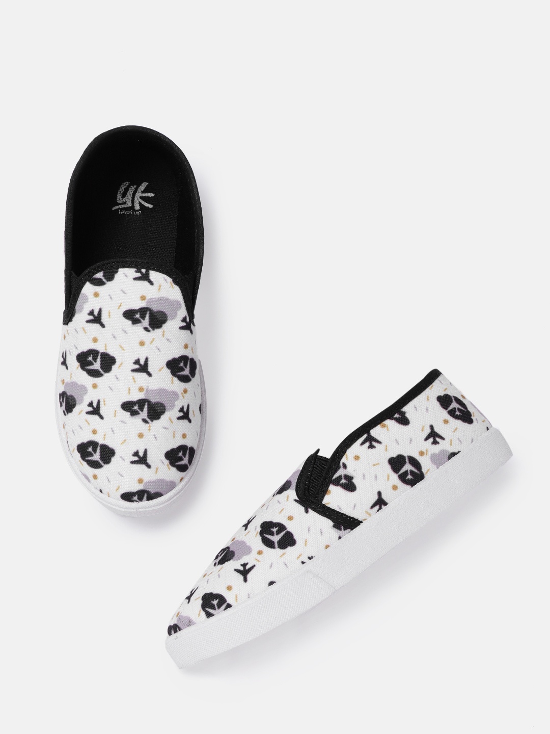 

YK Kids Off-White & Black Conversational Print Washable Slip-On Sneakers