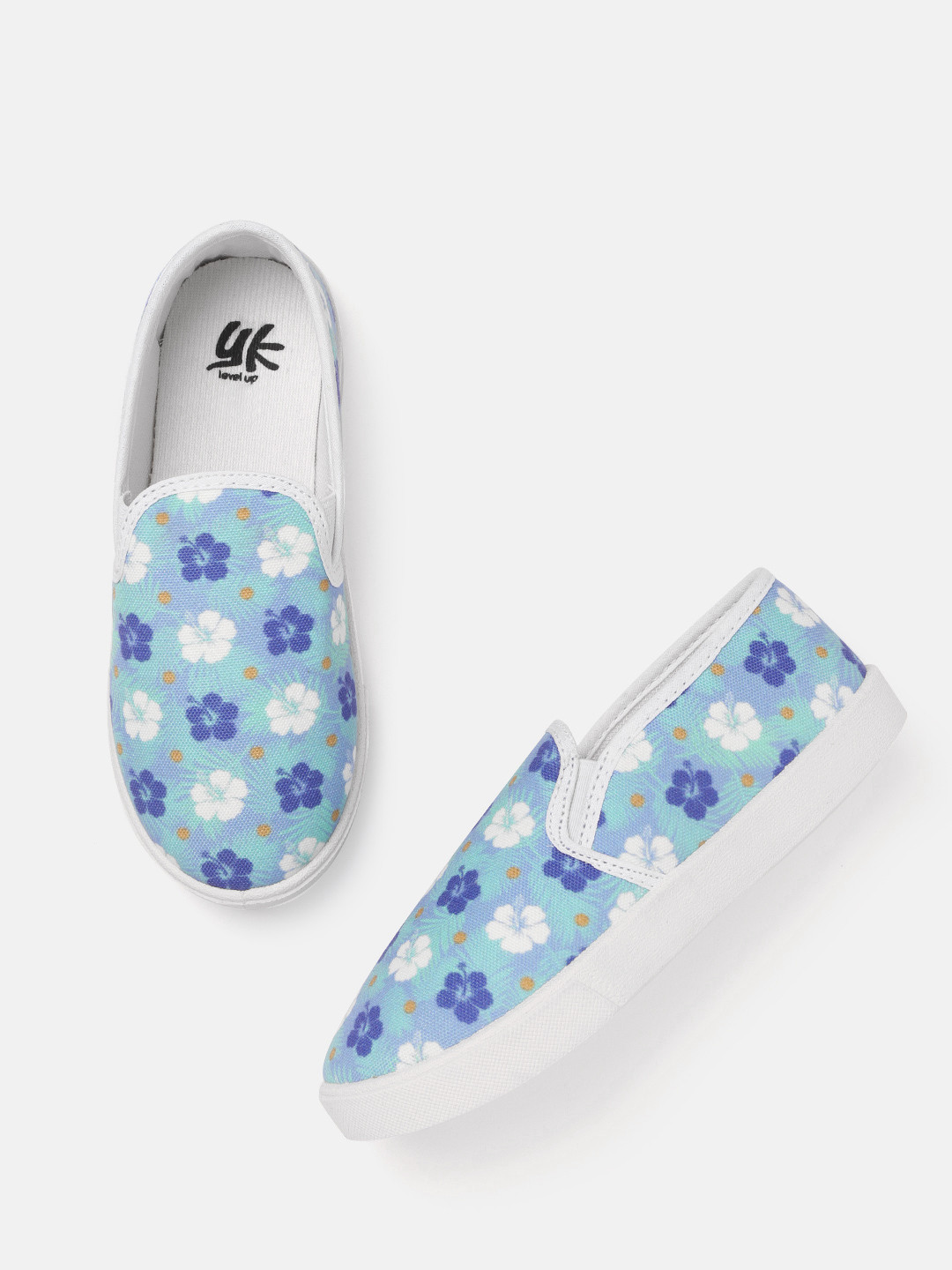 

YK Girls Blue & White Floral Print Washable Slip-On Sneakers