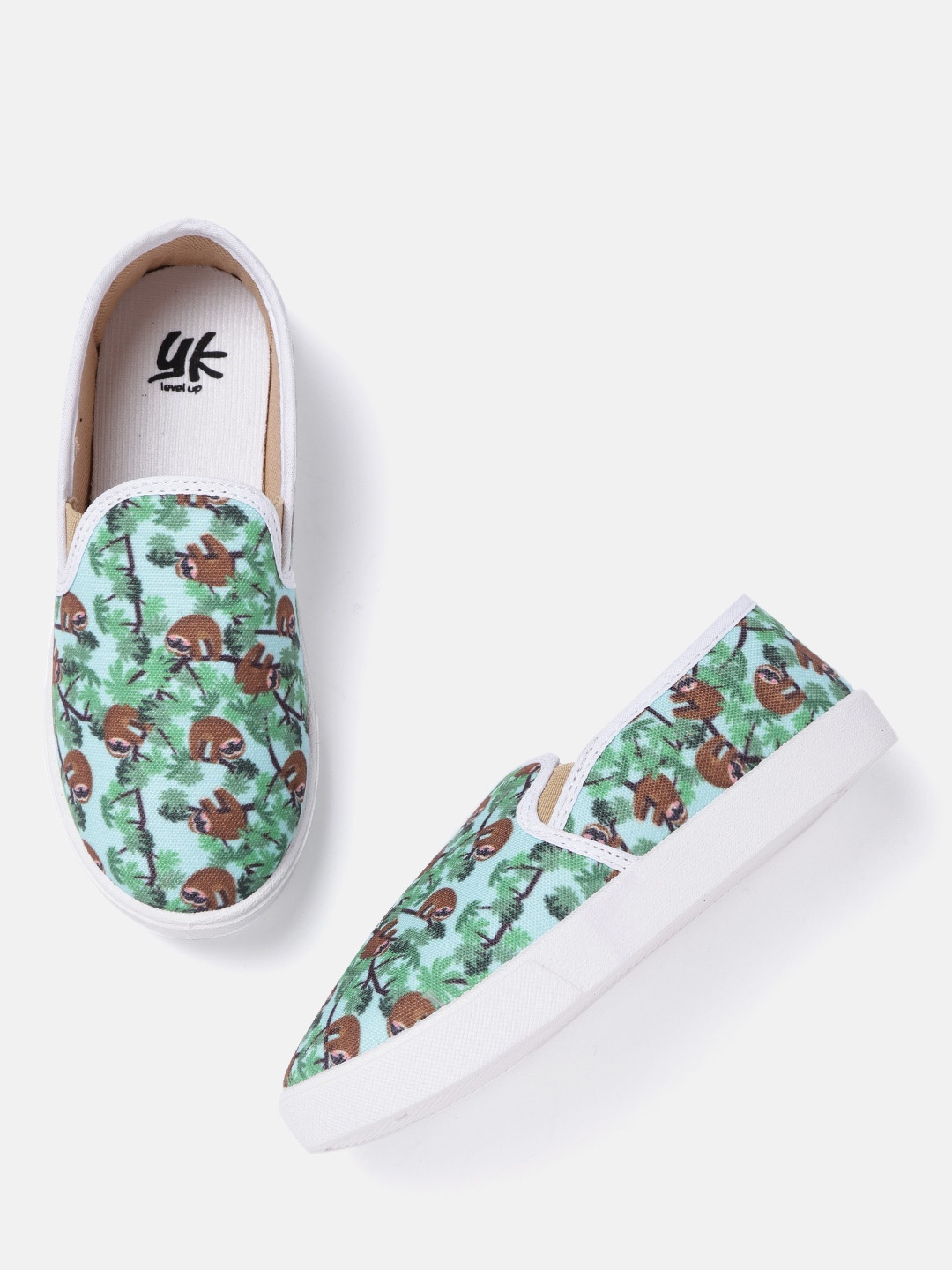 

YK Kids Blue & Green Conversational Print Washable Slip-On Sneakers