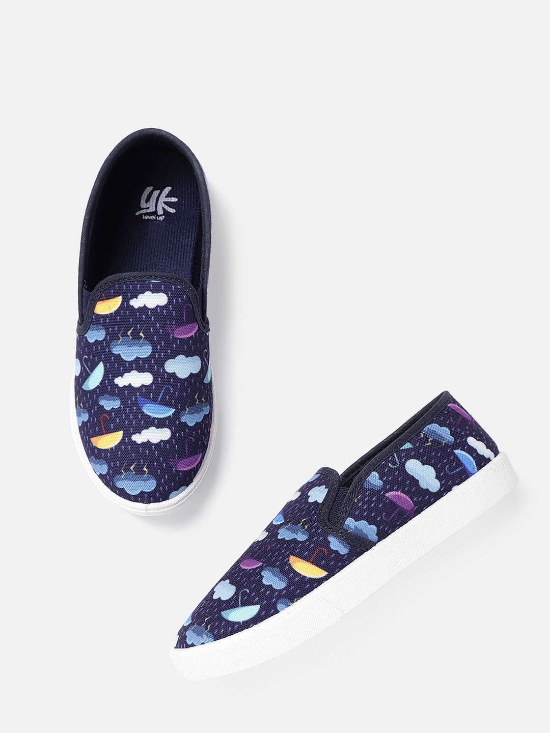 

YK Kids Navy Blue & Green Cloud Print Washable Slip-On Sneakers