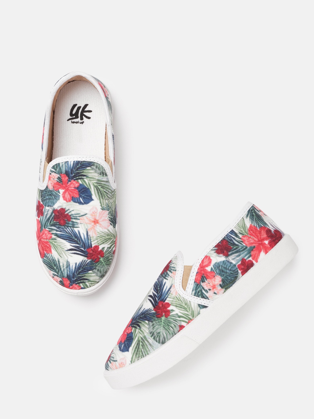 

YK Girls White & Red Tropical Print Washable Slip-On Sneakers