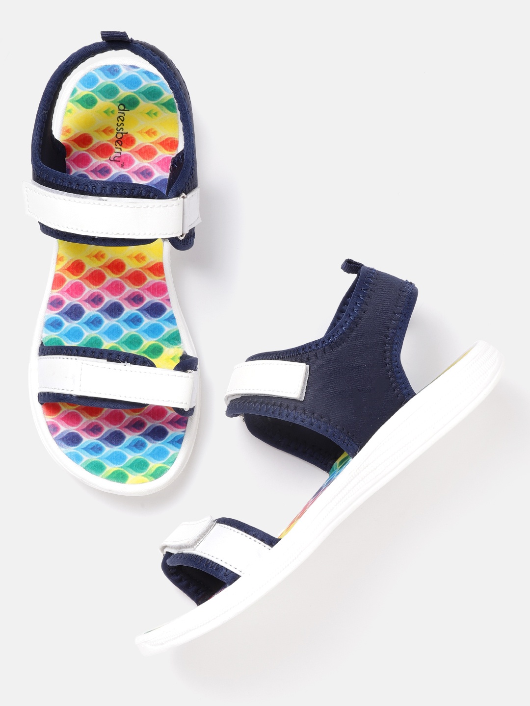 

DressBerry Women White & Navy Blue Colourblocked Sports Sandals