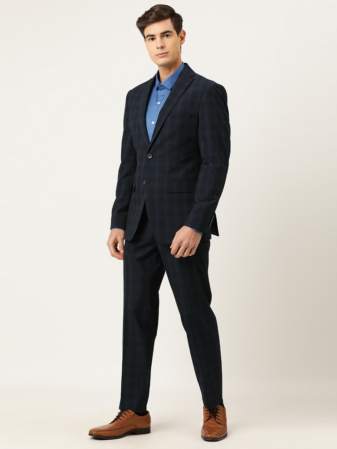 

Peter England Men Black & Navy Blue Neo Slim Fit Single-Breasted Formal Suit