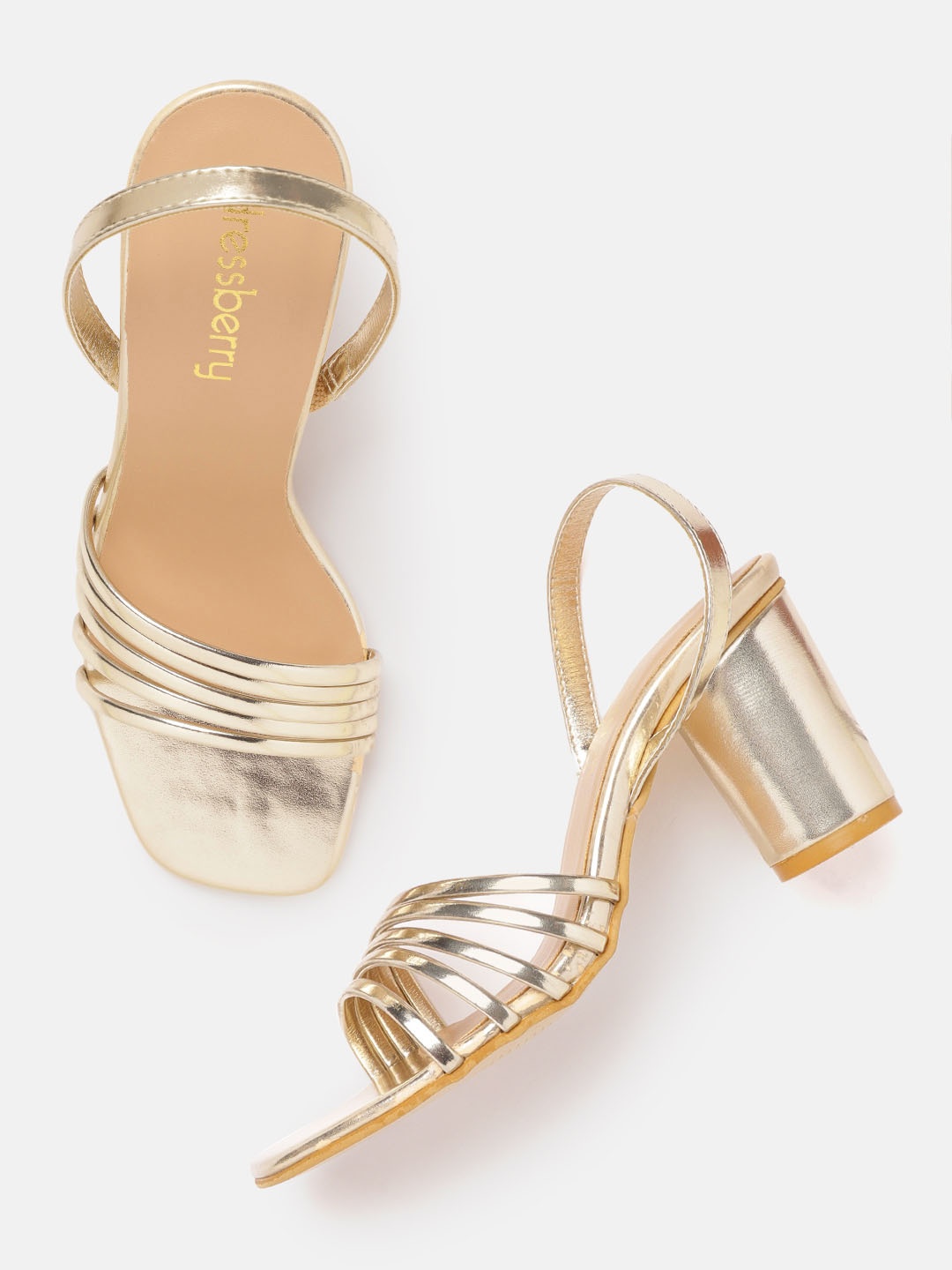 

DressBerry Women Gold-Toned Strappy Block Heels