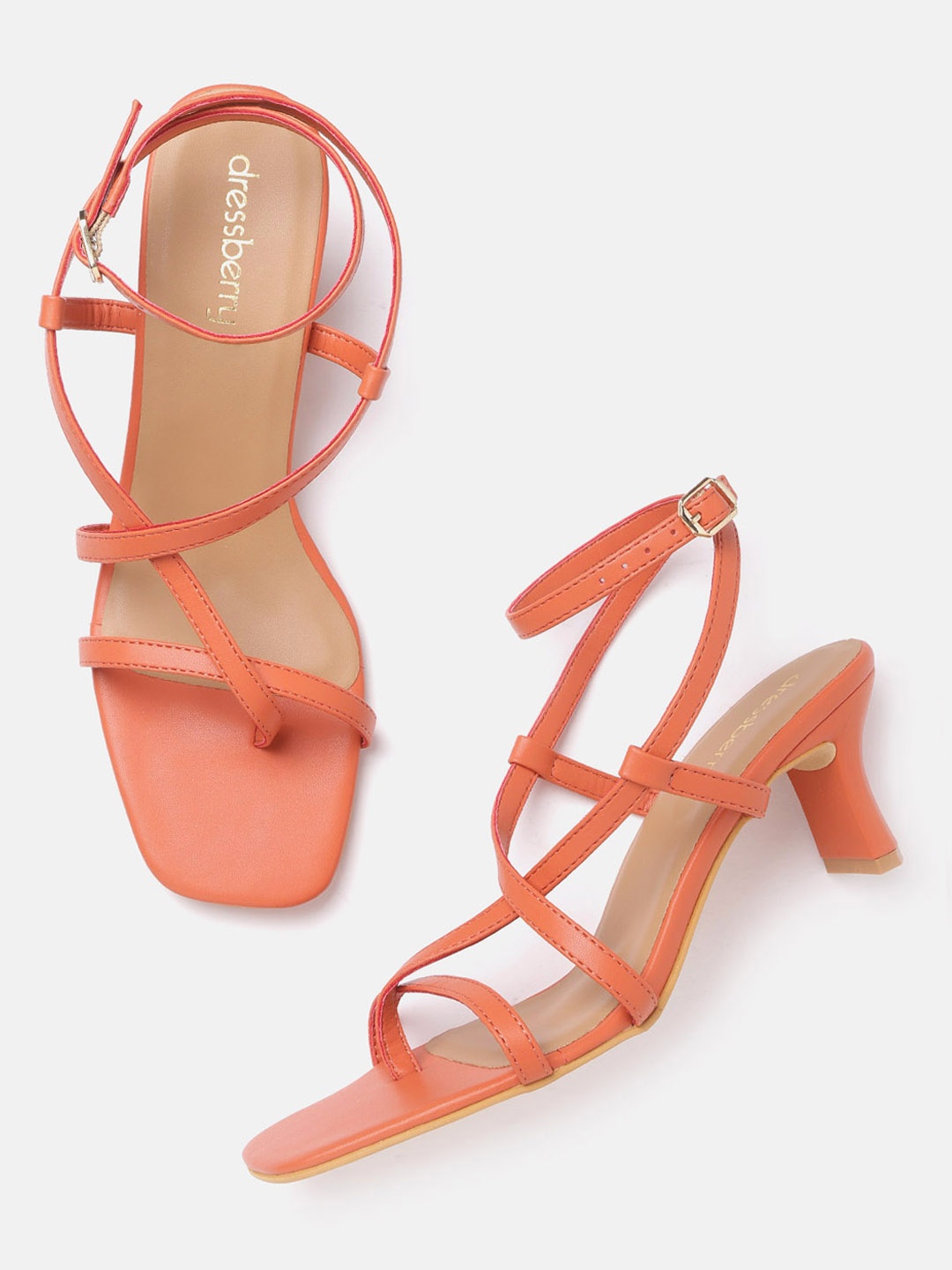 

DressBerry Women Orange Solid Strappy Heels