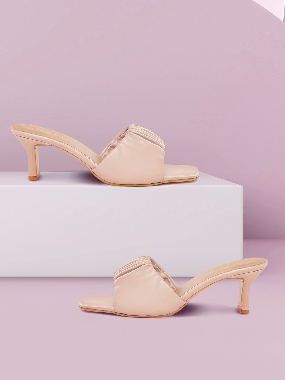 

DressBerry Dusty Pink Block Heels with Gathers