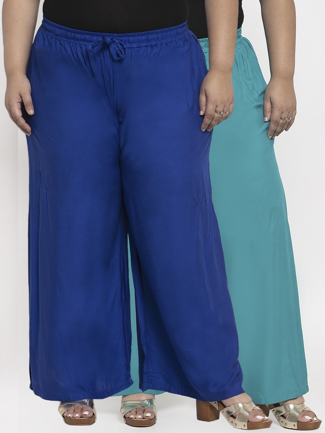 

TAG 7 PLUS Women Turquoise Blue & Teal Solid Flared Palazzos Set of 2