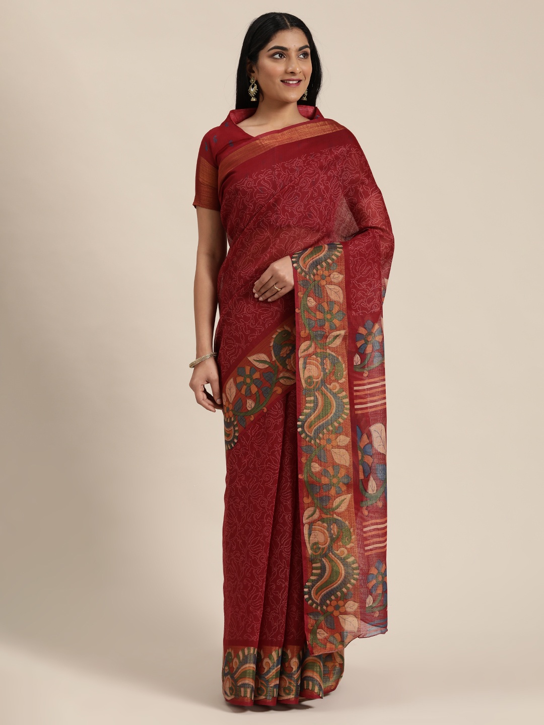 

Mitera Maroon & Off-White Pure Cotton Printed Mysore Silk Saree
