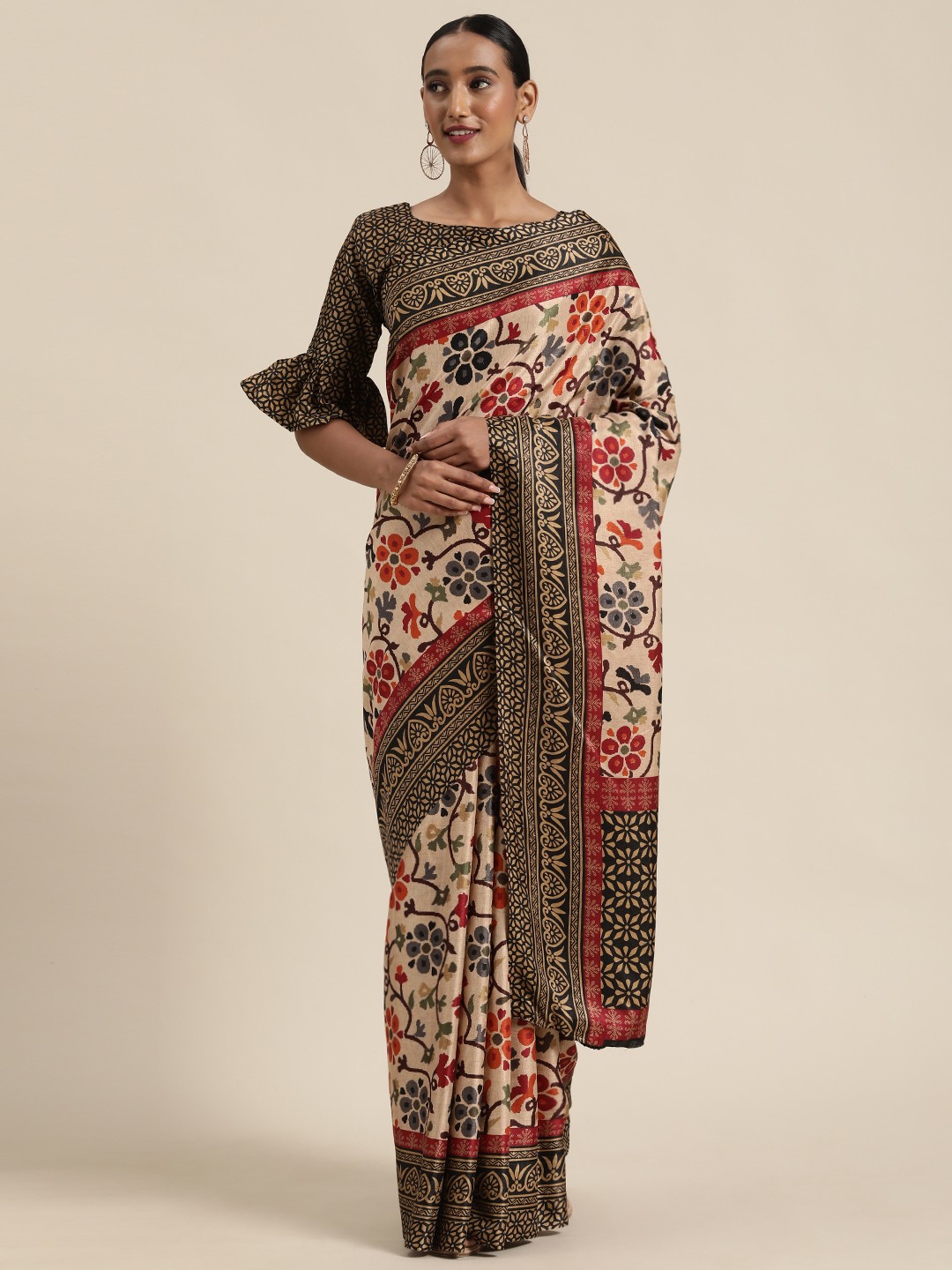

Saree mall Beige Printed Sambalpuri Saree